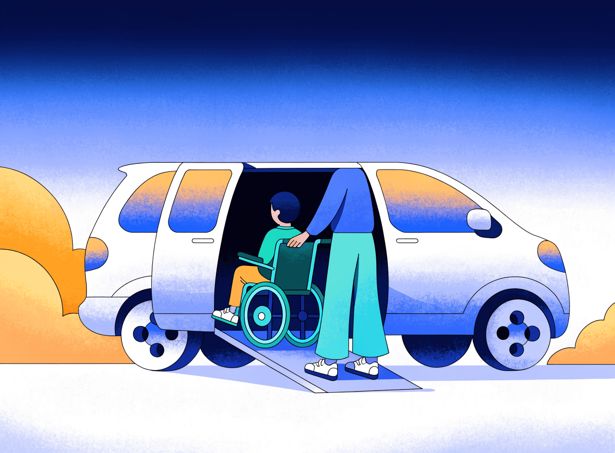 Illustration : un véhicule de transport adapté préparé pour les besoins spécifiques d'un enfant.